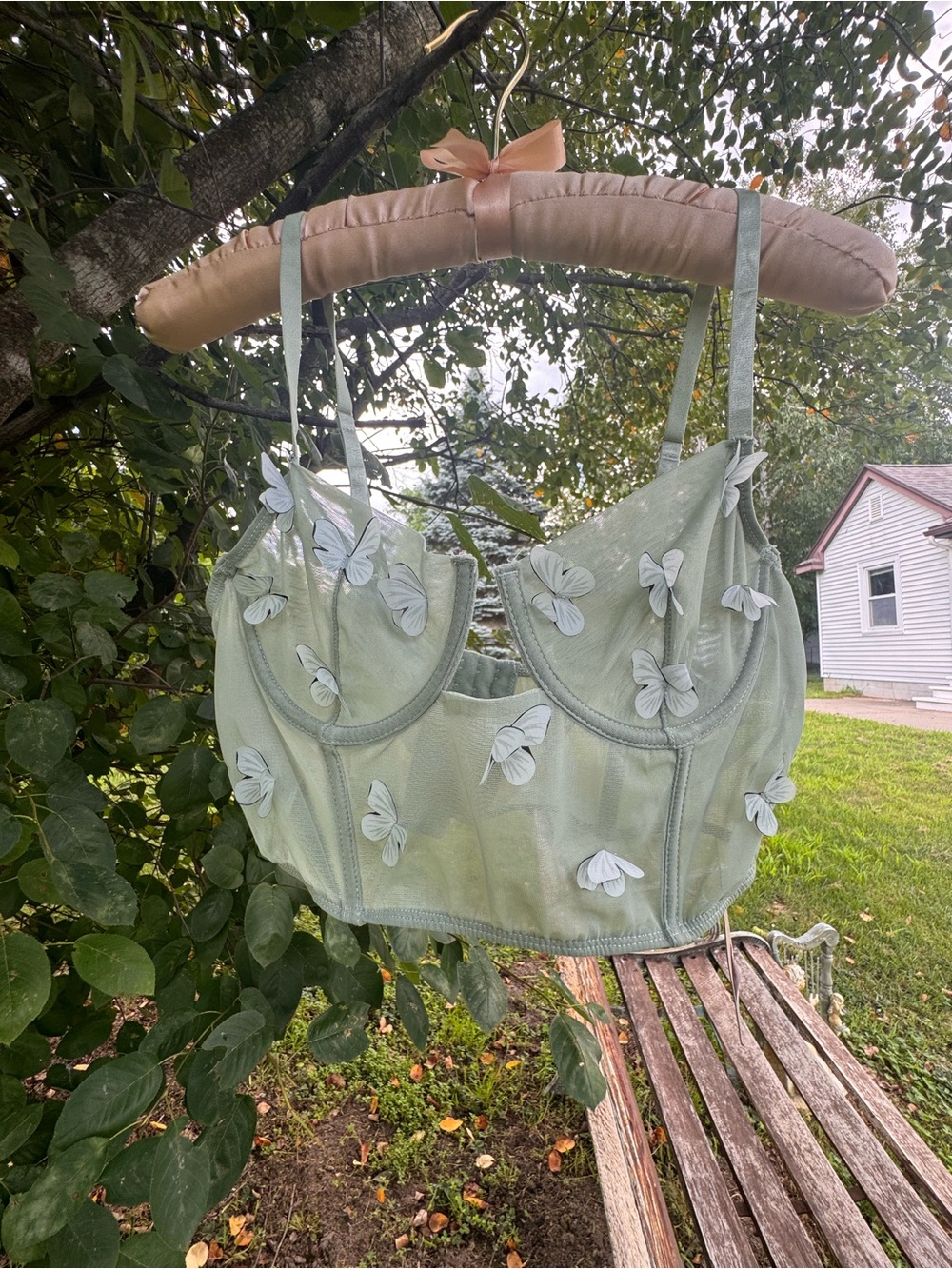 Pitaya Sage Green Butterfly Bralette Top